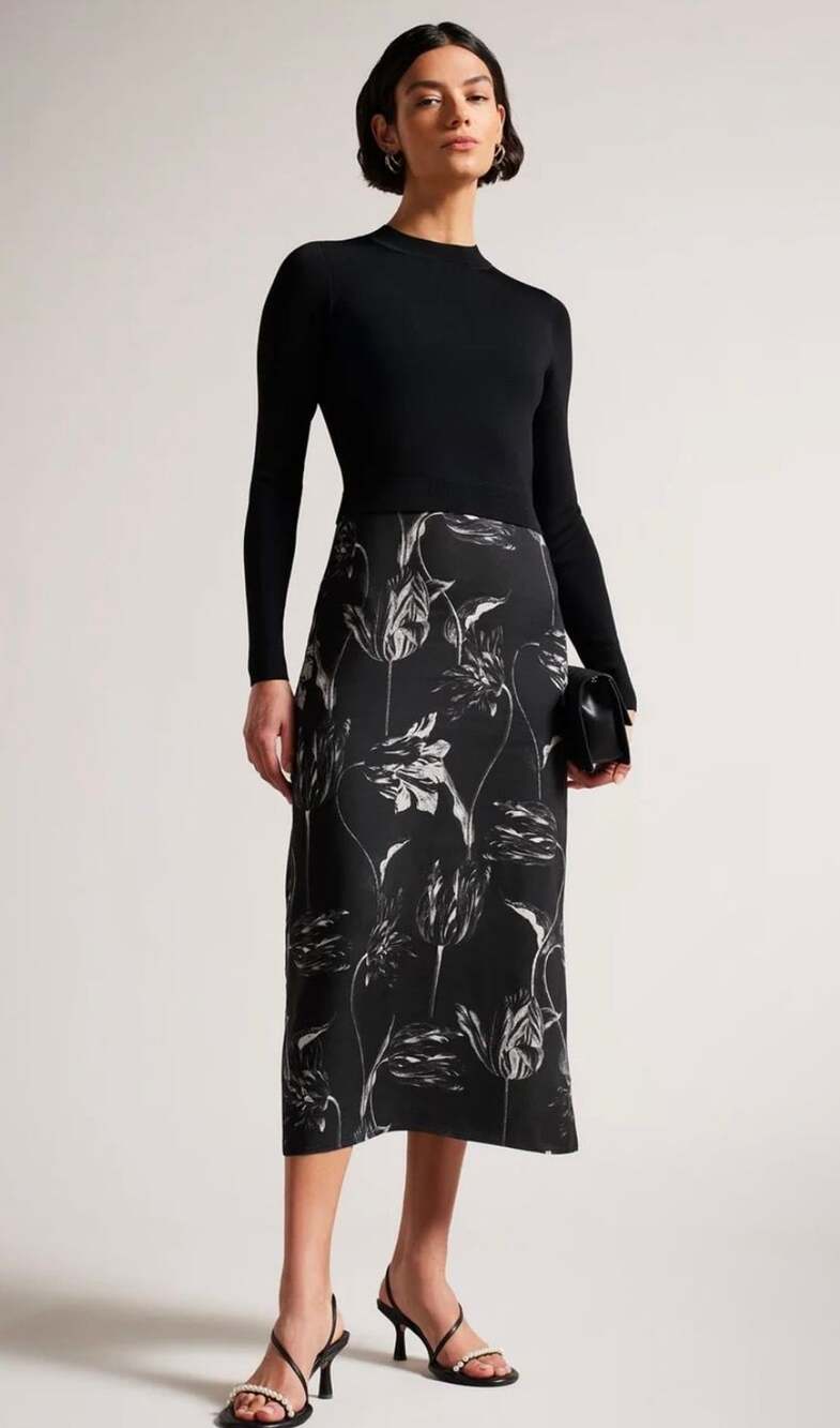 Ted Baker ALETTAA Floral Skirt Knitted Midi Dress